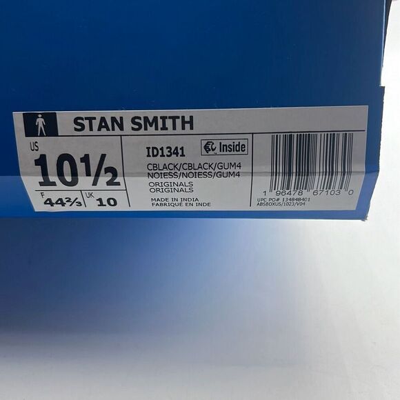 ADIDAS STAN SMITH Core Black Gum LEATHER casual ID1341 Shoes Men 10.5 NWB - Picture 8 of 11